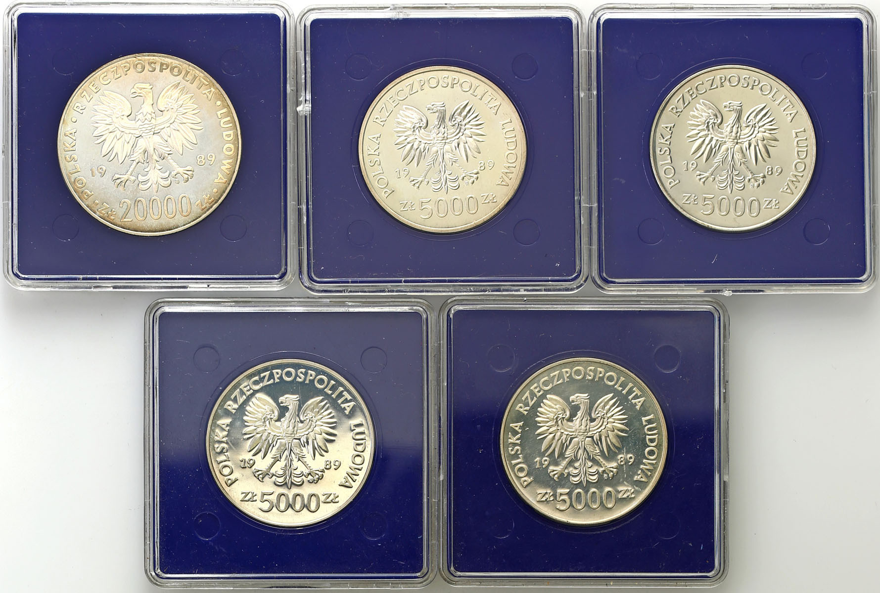 PRL. 500 i 20000 złotych 1989 - zestaw 5 monet